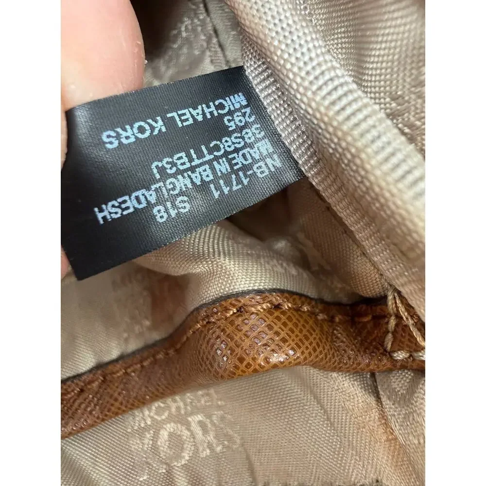 Michael Kors MK Logo Backpack Brown Tan Canvas Leather Trim Small Backpack
